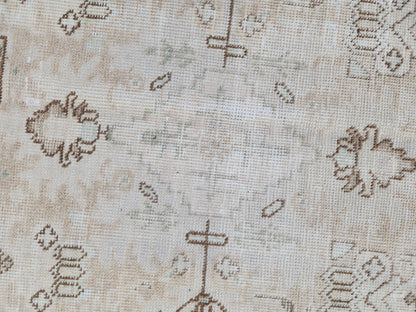 Geometric Neutral Rug 8x11: Beige Wool Hand Knotted Carpet, Rustic Bohem Dining Room Decor