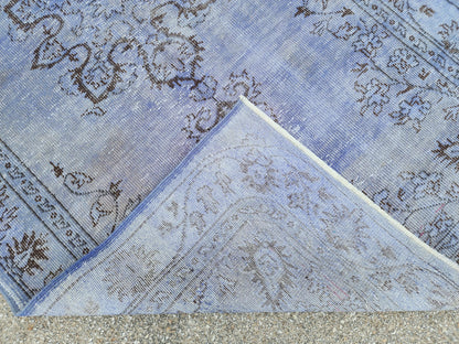 Vintage Blue Turkish Oushak Rug 5x9: Handwoven Wool Area Rug