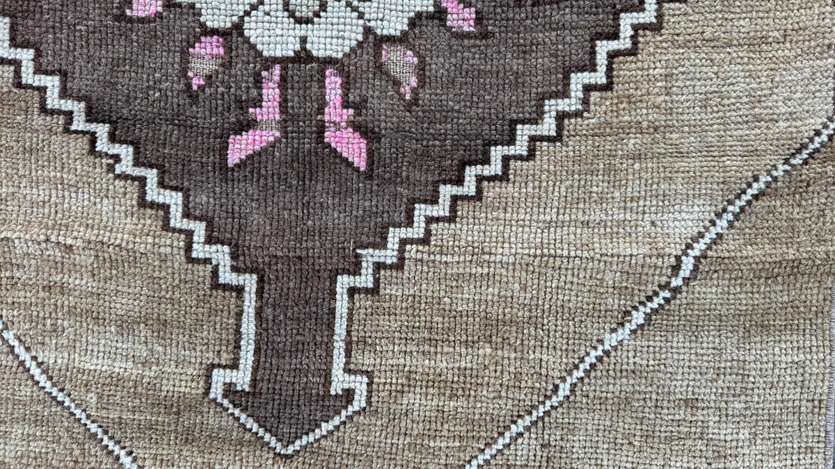 3x7 Small Kars Rug, Hand Knoted Boho Decor, Wool on Wool Brown Carpet
