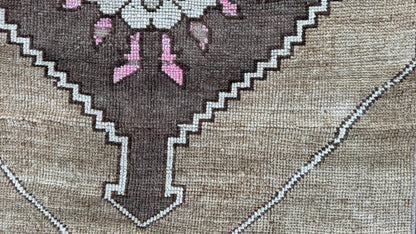 3x7 Small Kars Rug, Hand Knoted Boho Decor, Wool on Wool Brown Carpet