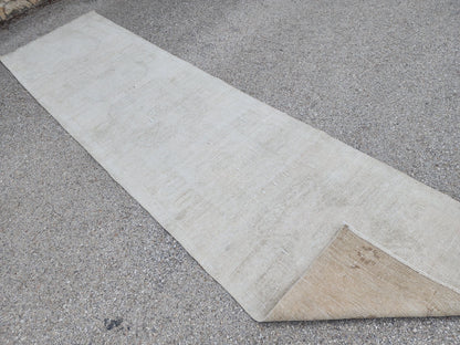 3x12 Neutral Runner Rug, Turkish Beige Wool Hand Made, Hallway Decor