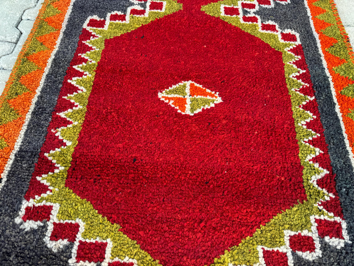Handwoven Herki Runner Rug: 3x10 Turkish Boho Hallway Decor