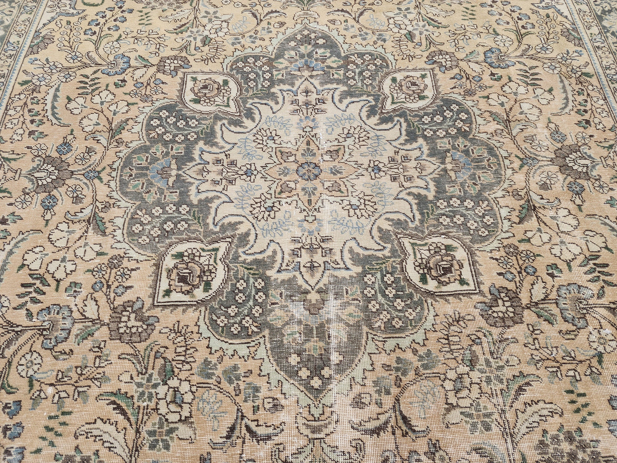 Hand Knotted Oushak Turkish Rug: 8x11 Vintage Wool Area Rug