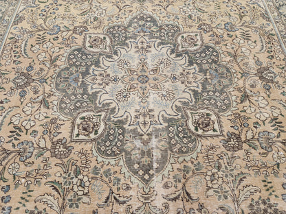Hand Knotted Oushak Turkish Rug: 8x11 Vintage Wool Area Rug