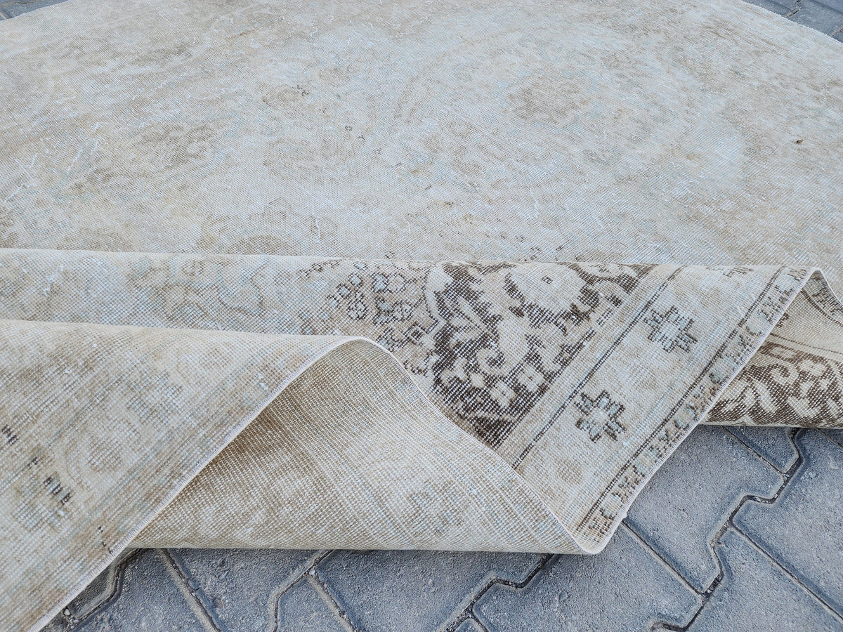 6x9 Vintage Oushak Rug: Beige Wool Oriental Rug