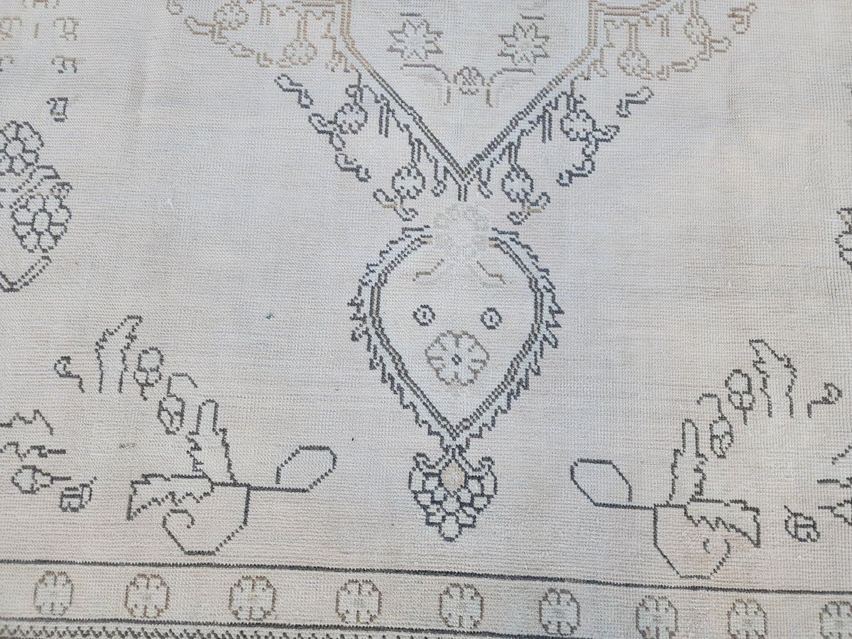 Neutral Wool Rug 9x12: Hand Knotted Oriental Turkish Wool, Home Rustic Decor