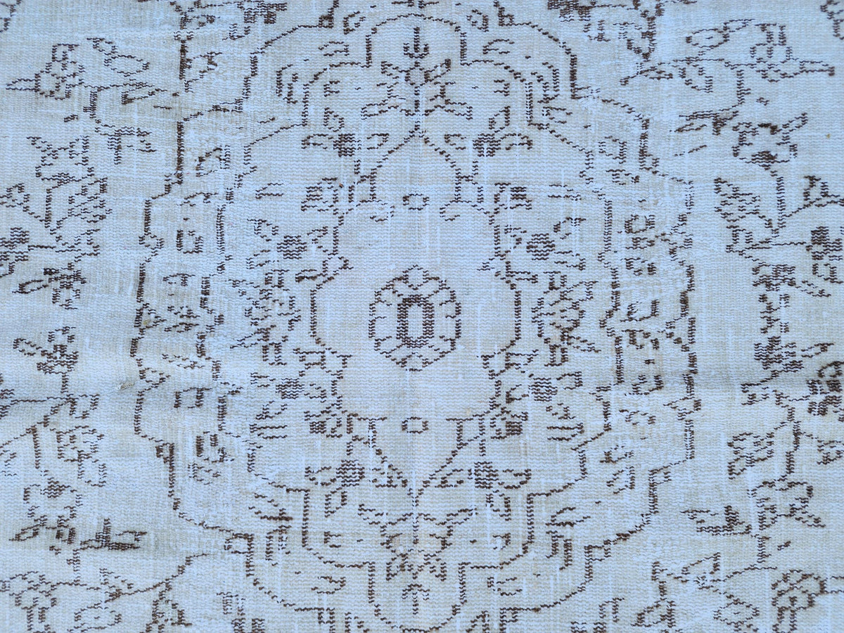 6x9 Turkish Area Rug, White and Brown Hand Knotted, Living Room Rustic Decor