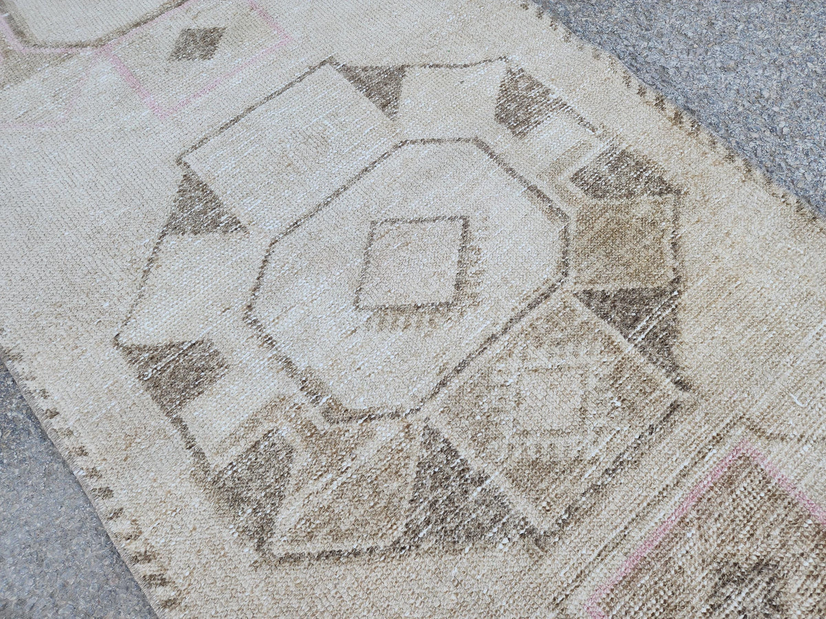 Neutral 3x12 Runner Rug, Turkish Hand Knotted Beige Wool Carpet, Hallway Boho Decor
