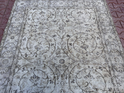 Handwoven Turkish Oushak Rug 4x7: Wool & Cotton Rustic Rug