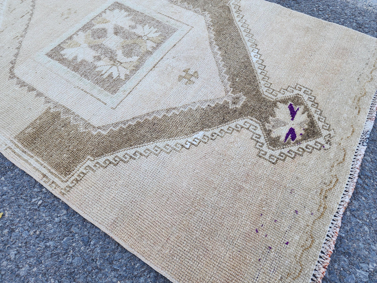 3x12 Neutral Runner Rug, Home Decor, Turkish Hand Made Up Cycled Wool