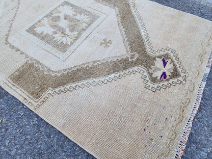 3x12 Neutral Runner Rug, Home Decor, Turkish Hand Made Up Cycled Wool