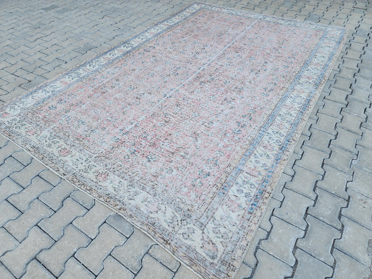 7x10 Neutral Area Rug, Dining Room Decor, Faded Red Rustic Design