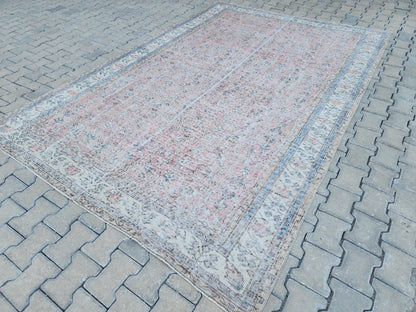 7x10 Neutral Area Rug, Dining Room Decor, Faded Red Rustic Design