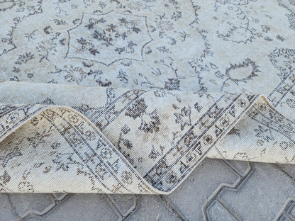 6x9 Oushak Wool Rug: Blue Turkish Vintage Area Rug