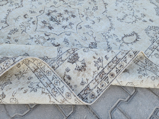 6x9 Oushak Wool Rug: Blue Turkish Vintage Area Rug