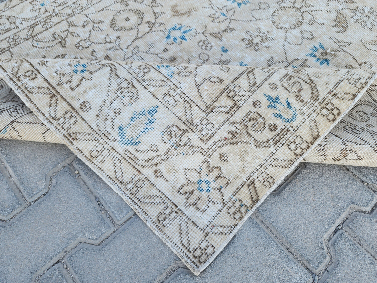 Handwoven Turkish Oushak Rug 4x7: Wool & Cotton Blend