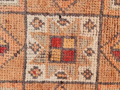 Orange Herki Runner Rug 3x11, Wool on Wool Oriental Decor, Turkish Hand Made, Kitchen Decor