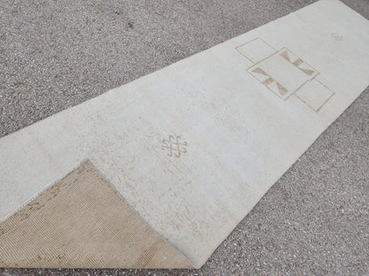 3x12 Muted  Runner Rug: Geometric Turkish Hand Woven, Up Cycled Wool