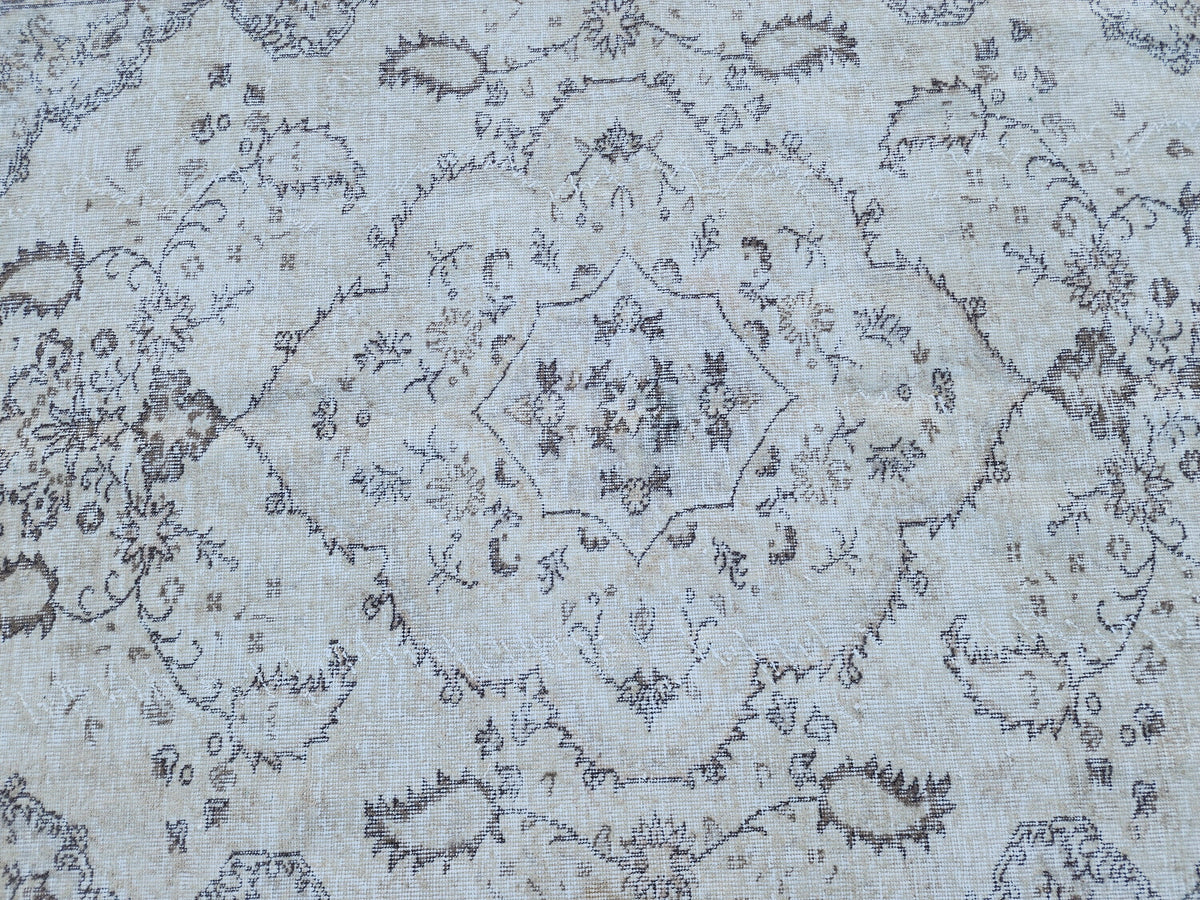6x9 Oushak Wool Rug: Blue Turkish Vintage Area Rug