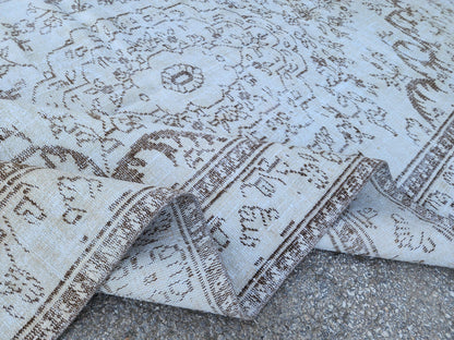 6x9 Turkish Area Rug, White and Brown Hand Knotted, Living Room Rustic Decor