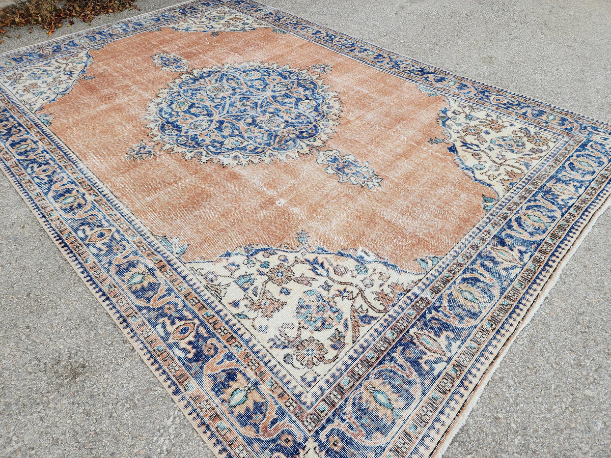 Oushak Area Rug 7x10, Hand Knotted Wool Turkish Carpet, Living Room Decor