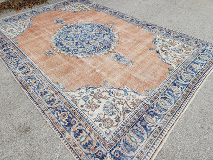 Oushak Area Rug 7x10, Hand Knotted Wool Turkish Carpet, Living Room Decor