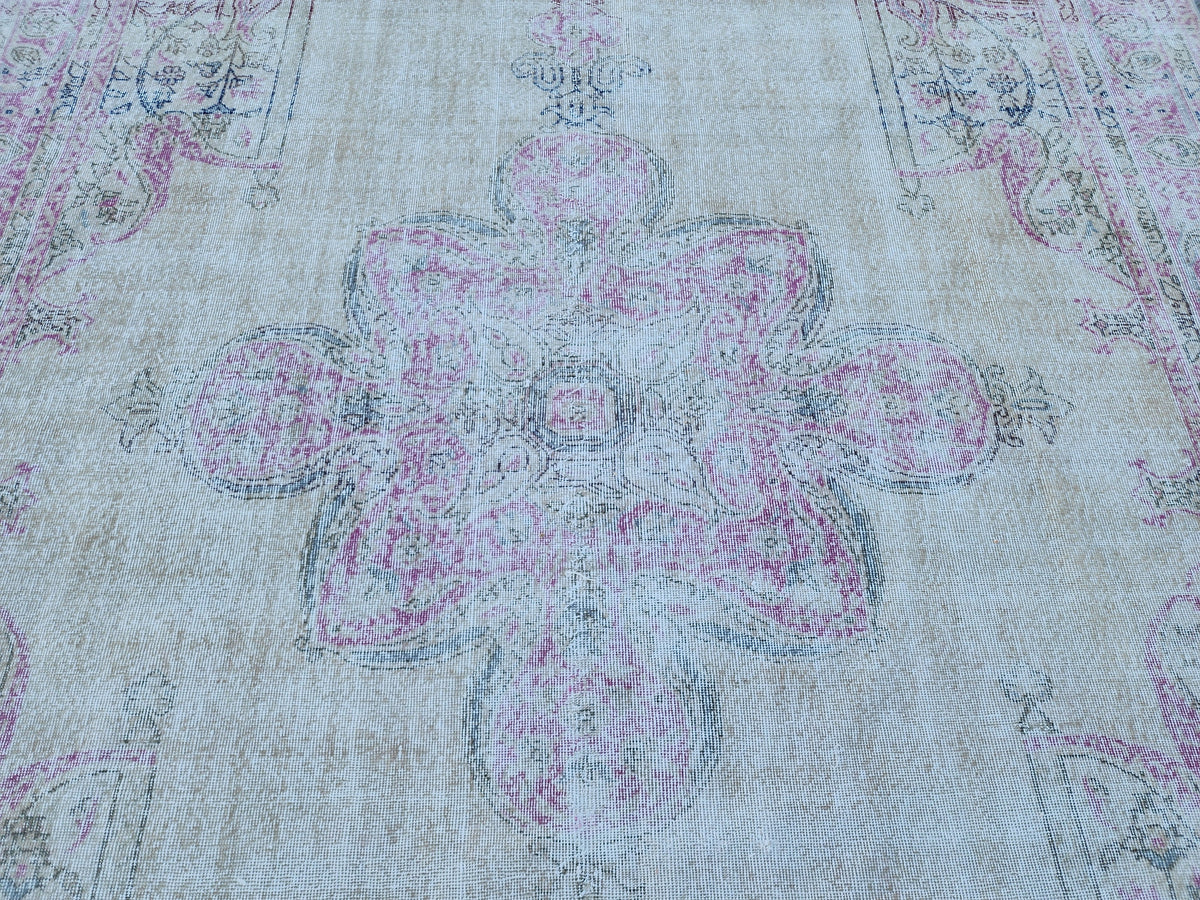 8x11 Vintage Oushak Rug: Pink Wool Turkish Rug