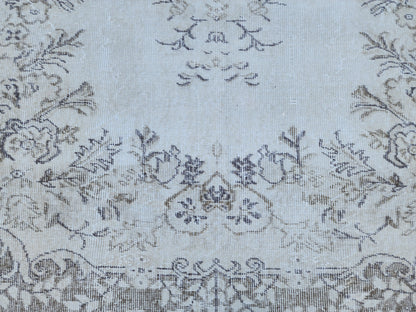 Vintage Oushak Rug 6x9: Beige Medallion Handmade Wool Carpet