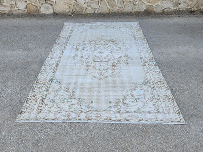 6x9 Vintage Rug, Turkish Hand Made, Oushak Medallion Design, Eco Friendly