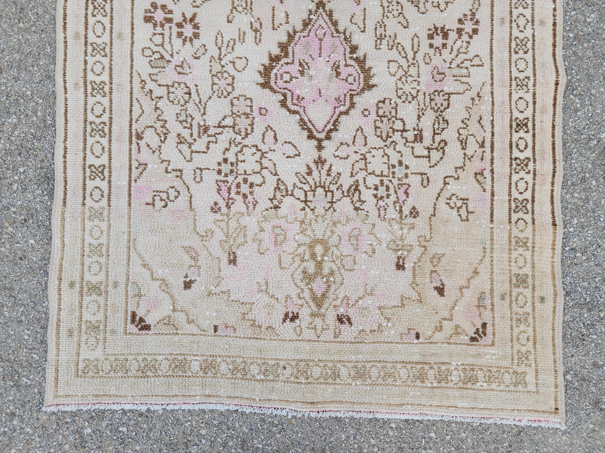3x9 Neutral Runner Rug, Beige Hand Knotted, Boho Home Decor