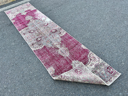 Turkish Runner Rug 2x9: Vintage Hallway Rug, Red Wool