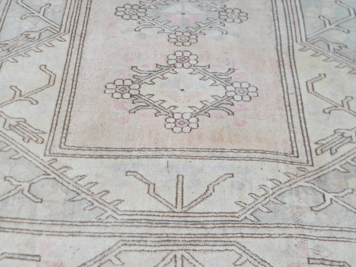 Wool Beige Area Rug 7x9, Turkish Hand Made Carpet, Home Living Room Decor