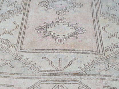 Wool Beige Area Rug 7x9, Turkish Hand Made Carpet, Home Living Room Decor