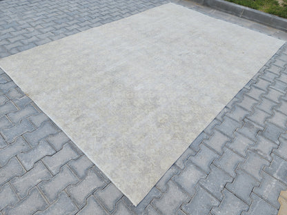 7x10 Neutral Rug, Geometric Design, Turkish Wool hand Made, Living Room Decor