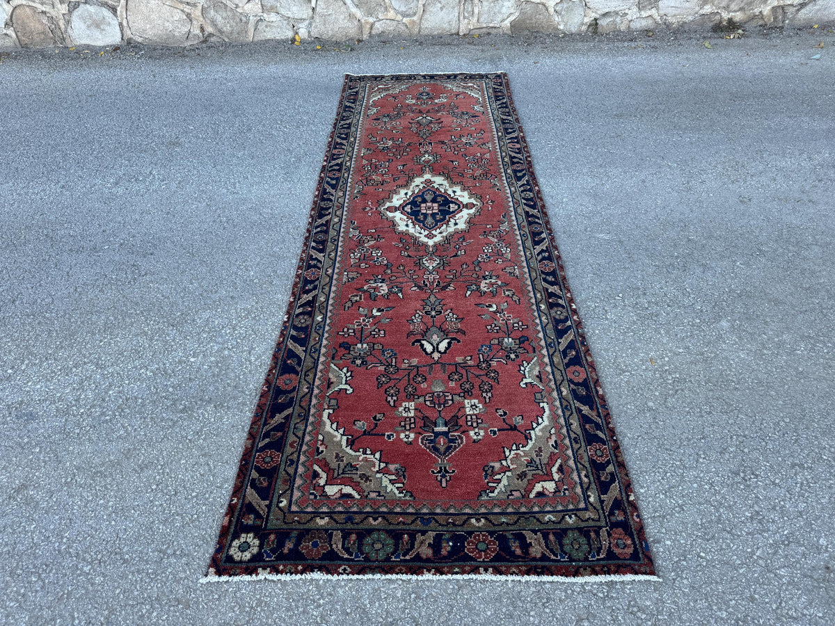 Antique Wool Runner Rug 3x10: Hand Knotted, Rustic Hallway Decor