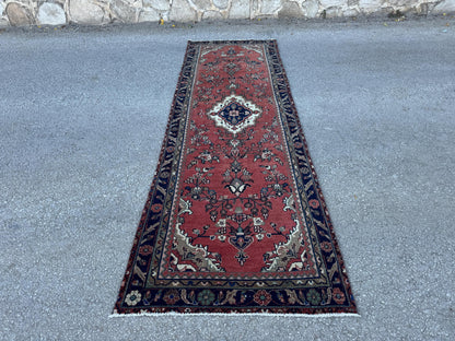 Antique Wool Runner Rug 3x10: Hand Knotted, Rustic Hallway Decor