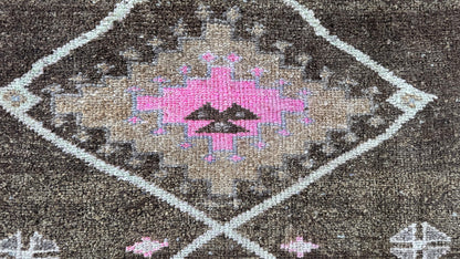 2x11 Wool Runner Rug, Hand Knotted Rustic Decor, Oriental Up Cycled Wool