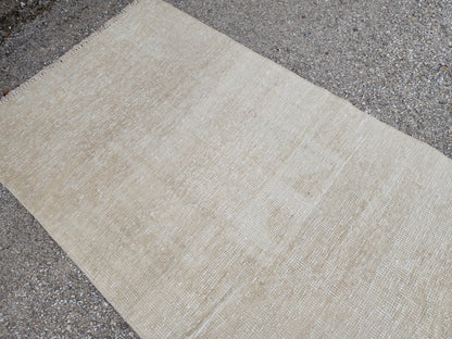 Beige Wool Runner Rug 2x11: Hand Knotted Turkish Geometric Hallway Rug