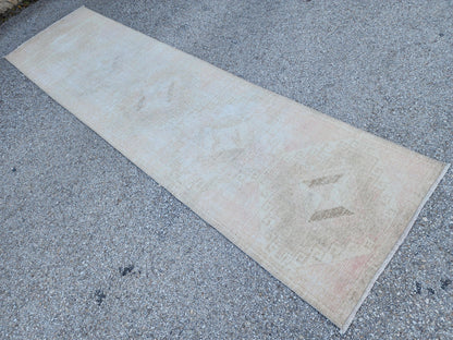 2x11 Neutral Turkish Oushak Runner Rug: Hand-Knotted Rustic Decor
