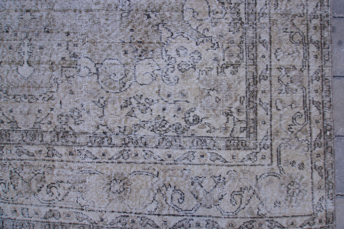 Neutral Area Rug 6x10, Handwoven Oushak Carpet, Grey Turkish Wool & Cotton
