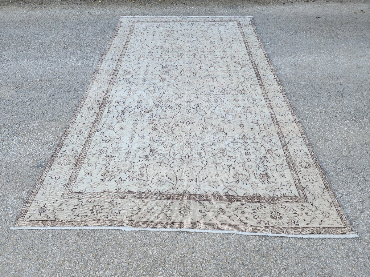 5x9 Neutral Wool Rug, Turkish Beige Hand Made, Dining Room Decor