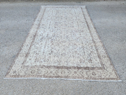 5x9 Neutral Wool Rug, Turkish Beige Hand Made, Dining Room Decor