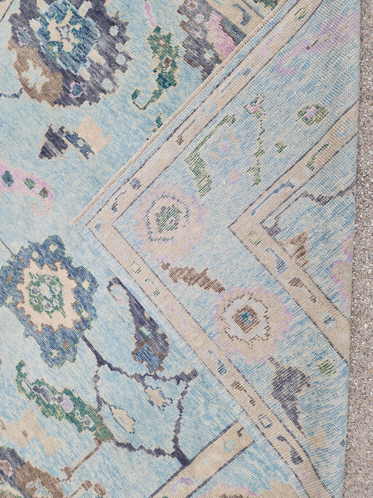 9x10 Oushak Rug: Pastel Blue Floral Up Cycled Wool Carpet, Vintage Boho Style,