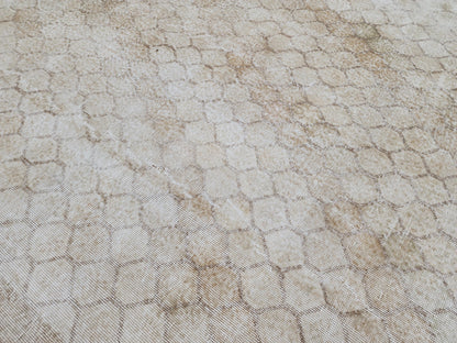 7x10 Turkish Oushak Rug: Neutral Geometric Wool Area Rug