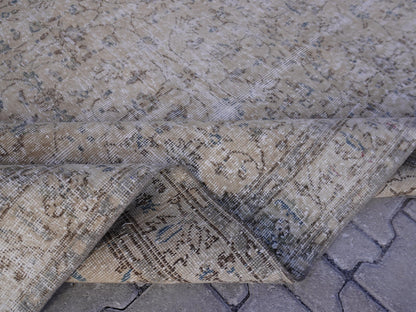 Handwoven Beige Oushak Wool Rug: 5x8 Turkish Boho Area Rug