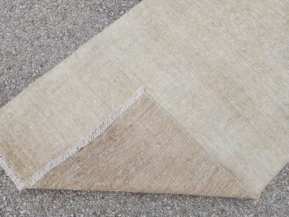 Beige Wool Runner Rug 2x11: Hand Knotted Turkish Geometric Hallway Rug