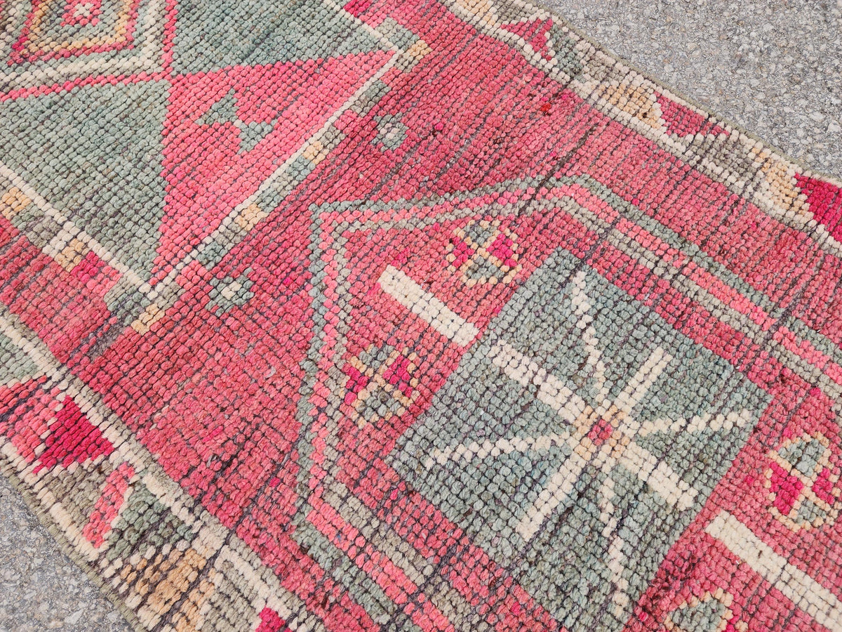 2x13 Herki Long Runner Rug, Hand Knotted Turkish Rug, Bohemian Hallway Decor