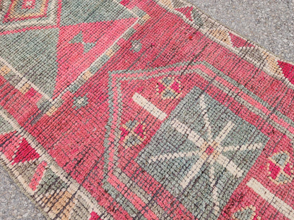 2x13 Herki Long Runner Rug, Hand Knotted Turkish Rug, Bohemian Hallway Decor