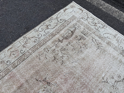 Hand Knotted Oushak Wool Rug 7x10: Neutral Oriental Decor