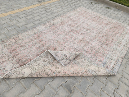 5x9 Handwoven Turkish Oushak Rug: Vintage Pink Oriental Rug